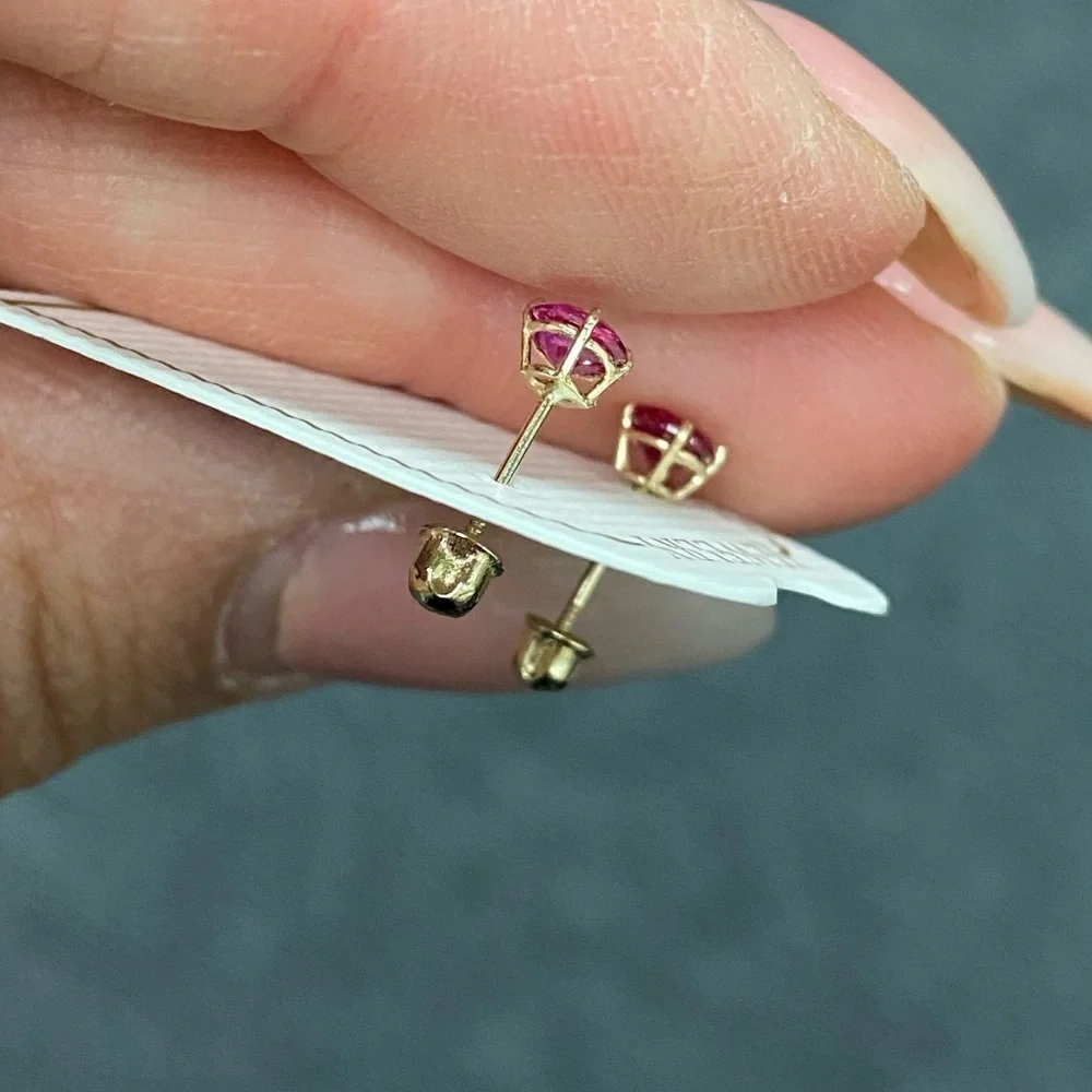 14K YELLOW GOLD pink cz stone Earrings 3mm Stud Earrings with Screw back